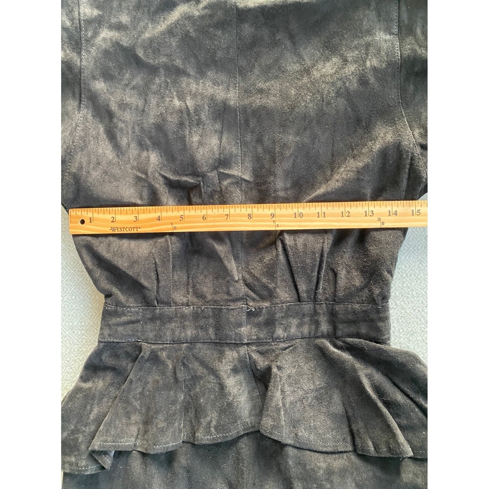 G-III Leather Designs Vintage BLK Suede Peplum Open Back Midi Dress Womens 11/12 - Picture 2 of 11